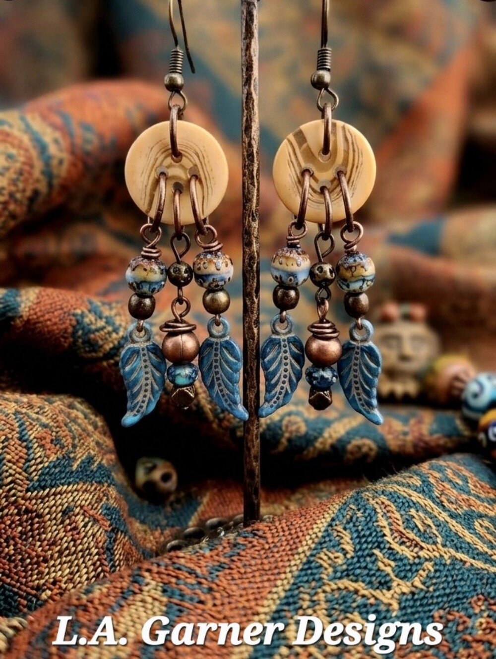 Elegant Blue and Copper Leaf Earrings